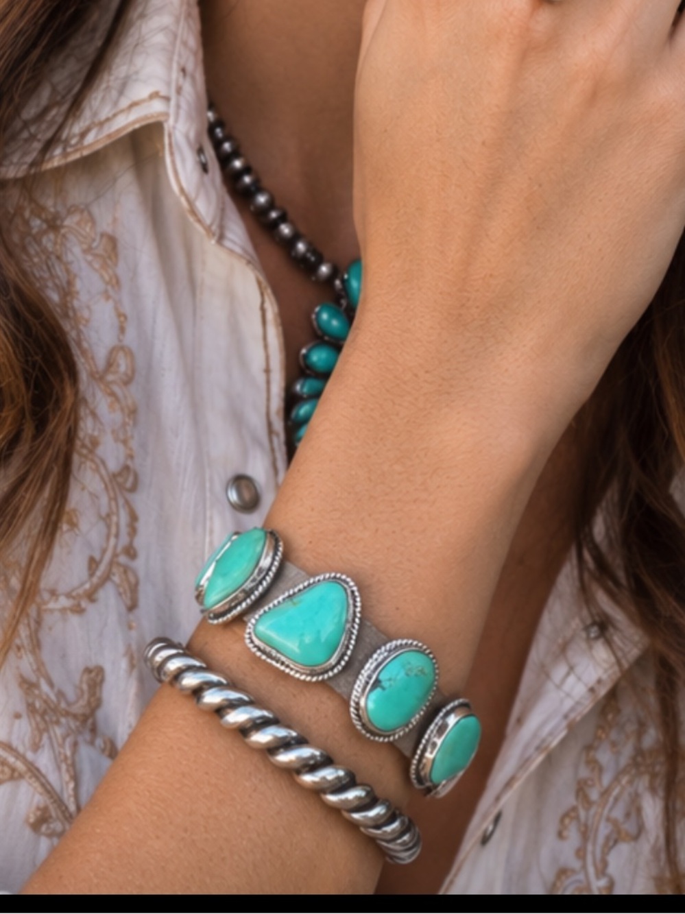 Navajo Brandon Williams Turquoise Leather Bracelet